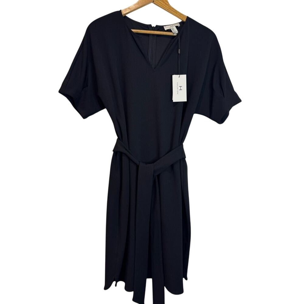 Halston Heritage Black Midi Dress with Tie Waist